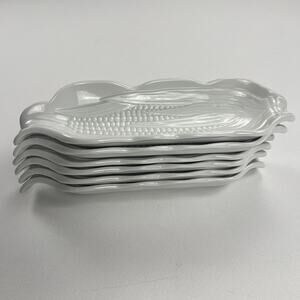 Pillivuyt Set of 6 Corn on the Cob Dishes Embossed French White Porcelain